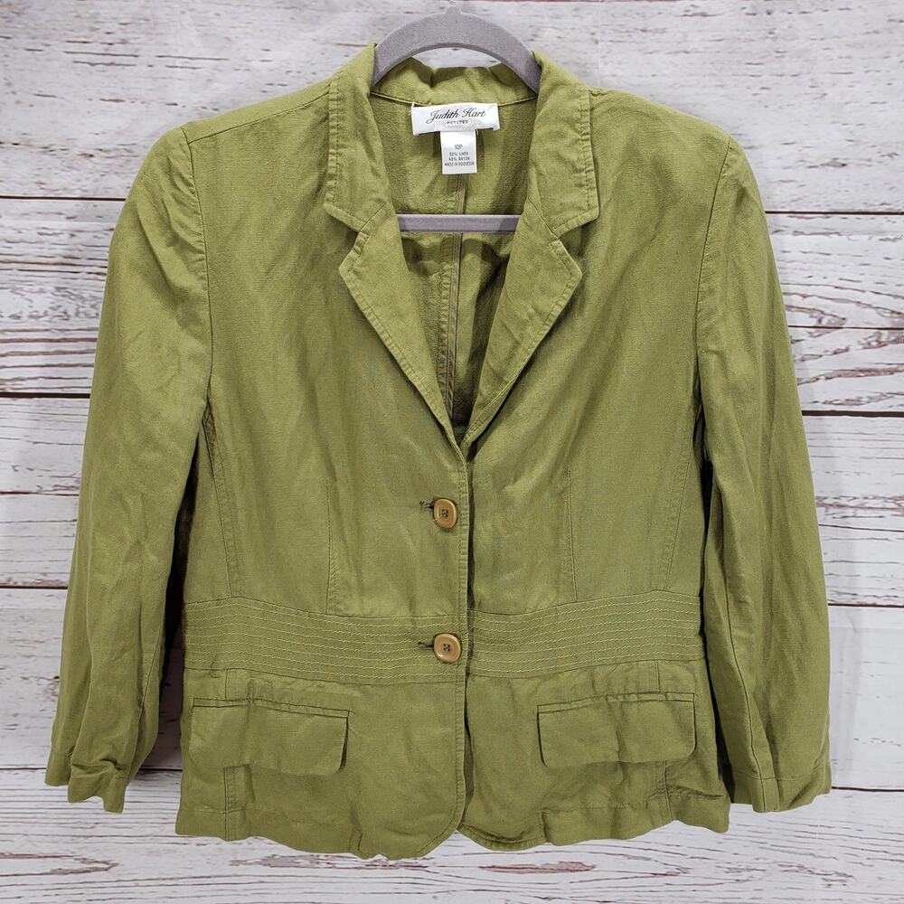Judith Hart Women's Green Linen Blend Blazer Jacket Size 10Petite